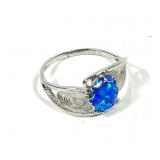 Sterling silver lab blue opal in filigree bypass
