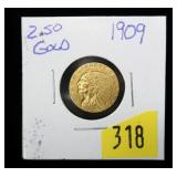1909 $2.50 Gold Indian Head Quarter Eagle