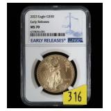2023 $50 Gold Eagle, NGC slab certified MS-70,