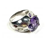 Sterling silver square checkerboard cut amethyst