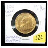 1976 Gold Krugerrand, one ounce Fine Gold, Unc.