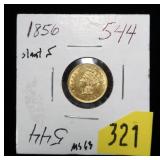 1856 Slant "5" $1.00 Gold piece, BU