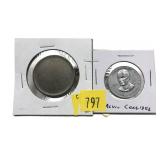 Lot of 2 tokens: blank planchet and Calvin Coolige