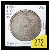 1878 7-T.F. Rev. 78 Morgan dollar, AU