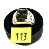 Sterling silver large emerald cut citrine ring