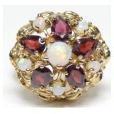 10K Yellow gold vintage oval cut garnet and opal