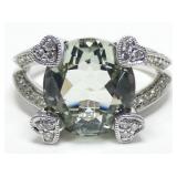 14K White gold round cut basket set green amethyst