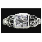 18K White gold Art Deco design round cut diamond