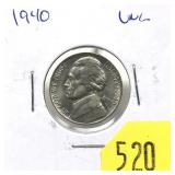 1940 Jefferson nickel, full steps, Unc.