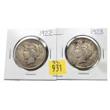 x2- Peace dollars: 1922, 1923, -x2 dollars, Sold