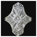 14K White gold vintage Edwardian filigree diamond