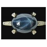 14K Yellow gold oval cabochon blue star sapphire