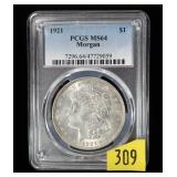 1921 Morgan dollar, PCGS slab certified MS-64