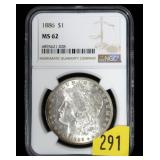 1886 Morgan dollar, NGC slab certified MS-62