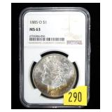 1885-O Morgan dollar, NGC slab certified MS-63