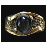 14K Yellow gold textured star sapphire ring,