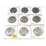 x9- Eisenhower dollars, mixed dates, -x9 dollars,