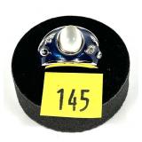 Sterling silver blue enameled moonstone ring,