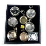 Lot, assorted pocket watch cases and crystals,