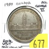 1939 Canadian silver dollar