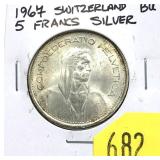 1967 Swiss 5 francs silver, BU