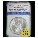 2001 American Silver Eagle, NTC slab certified,