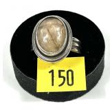 Sterling silver bezel set straw agate ring, size 8