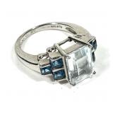 Sterling silver emerald cut aquamarine ring