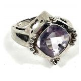 Sterling silver bezel set cushion cut amethyst