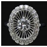 18K White gold vintage Old Mine cut diamond ring,