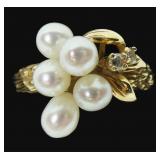 14K Yellow gold pearl cluster ring in naturalistic