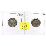 x2- Mercury dimes, 90% silver, -x2 dimes, Sold by