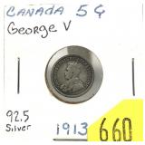 1913 Canadian 5 cents