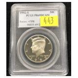 1992-S Kennedy half dollar, PCGS slab certified