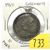 1938 German 5 marks silver