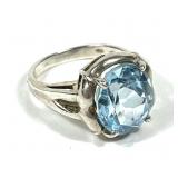 Sterling silver round mix cut blue topaz ring,
