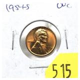 1954-S Lincoln cent, Unc.