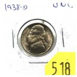 1938-D Jefferson nickel, Unc.