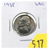 1938 Jefferson nickel, Unc.