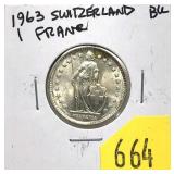 1963 Swiss 1 franc, Unc.