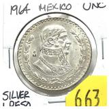 1964 Mexico 1 peso, Unc.
