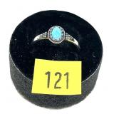 Sterling silver dentil set turquoise ring,