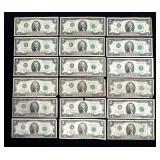 x18- $2 Federal Reserve notes, mixed series,