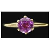 10K Yellow gold round cut pink sapphire solitaire