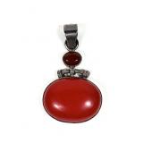 Sterling silver red stone pendant with carnelian