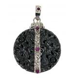 Sajen sterling silver carved black jade pendant