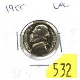 1955 Jefferson nickel, Unc.