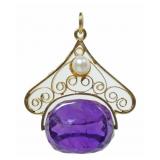 18K Yellow gold large triangular rotating amethyst