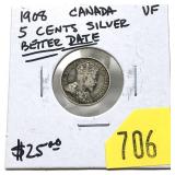 1908 Canadian 5 cents silver