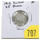 1913 Finnish 25 pennia